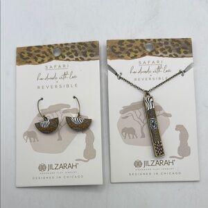 NWT NIB Jilzarah Safari Reversible Jewelry Set Dangle Earrings Necklace Cheetah